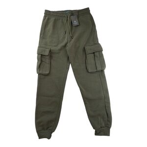 Blue Ice Men's Heavyweight Fleece-Lined Cargo Joggers Olive Green Large NWT